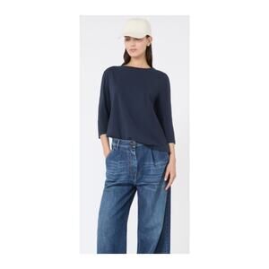 Max Mara Weekend Boatneck Cotton Jersey Tee Top Navy Blue Small
